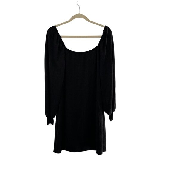 And Now This Black Long-Sleeve Knit Mini Dress Size M Smocked Metallic Babydoll - Picture 8 of 11